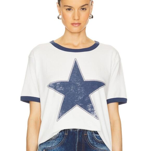 Women's White and Blue Star Tee - Picture 1 of 14